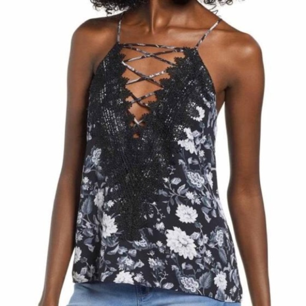 WAYF Floral Posie Strappy Lace Tank Top Camisole